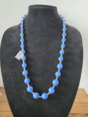 Discovery Blue Beaded Necklace with Gold Accents